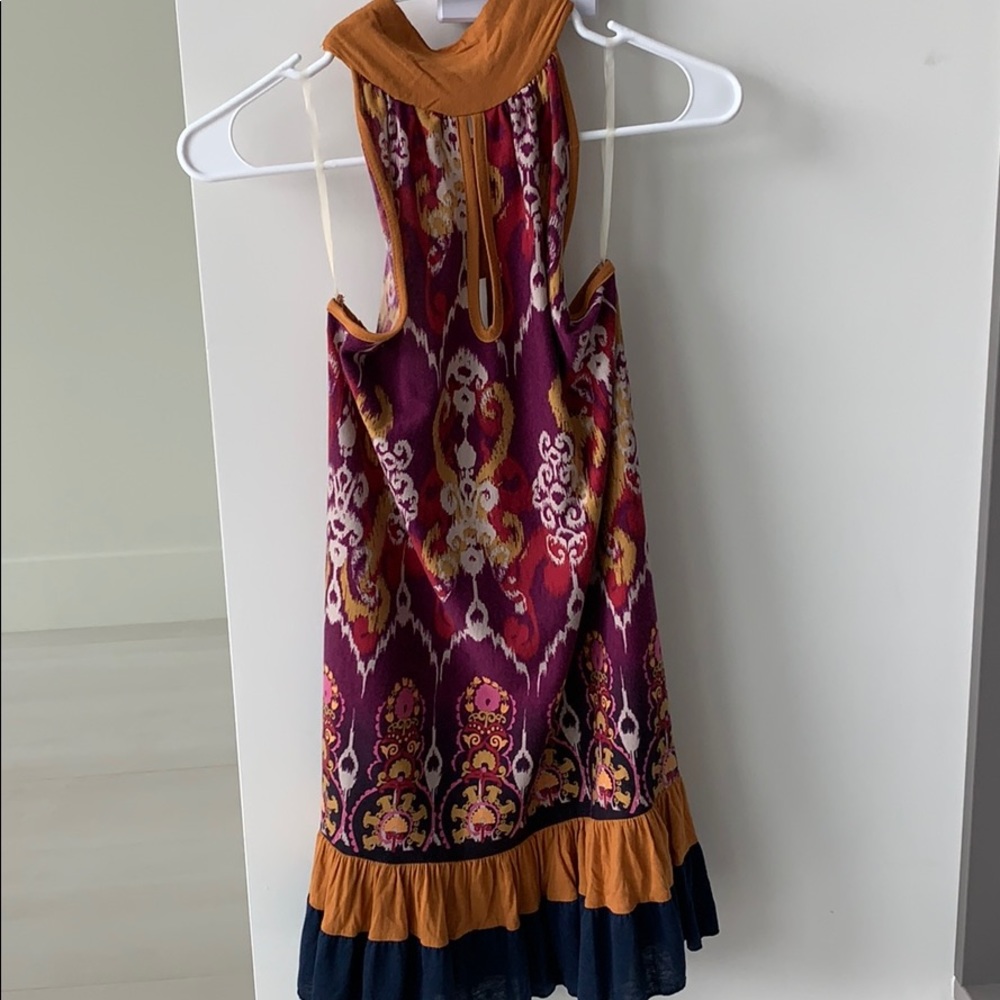 Women’s gold, purple and navy blue summer dress